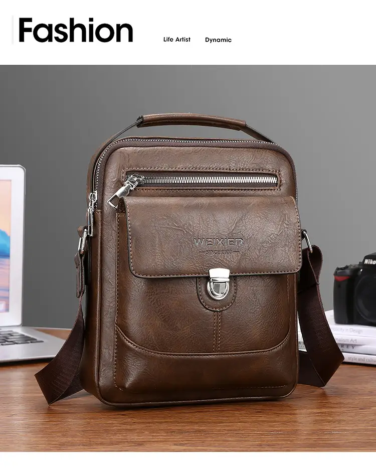 Men's Waterproof Leather Crossbody Bag Large Capacity — feature 25