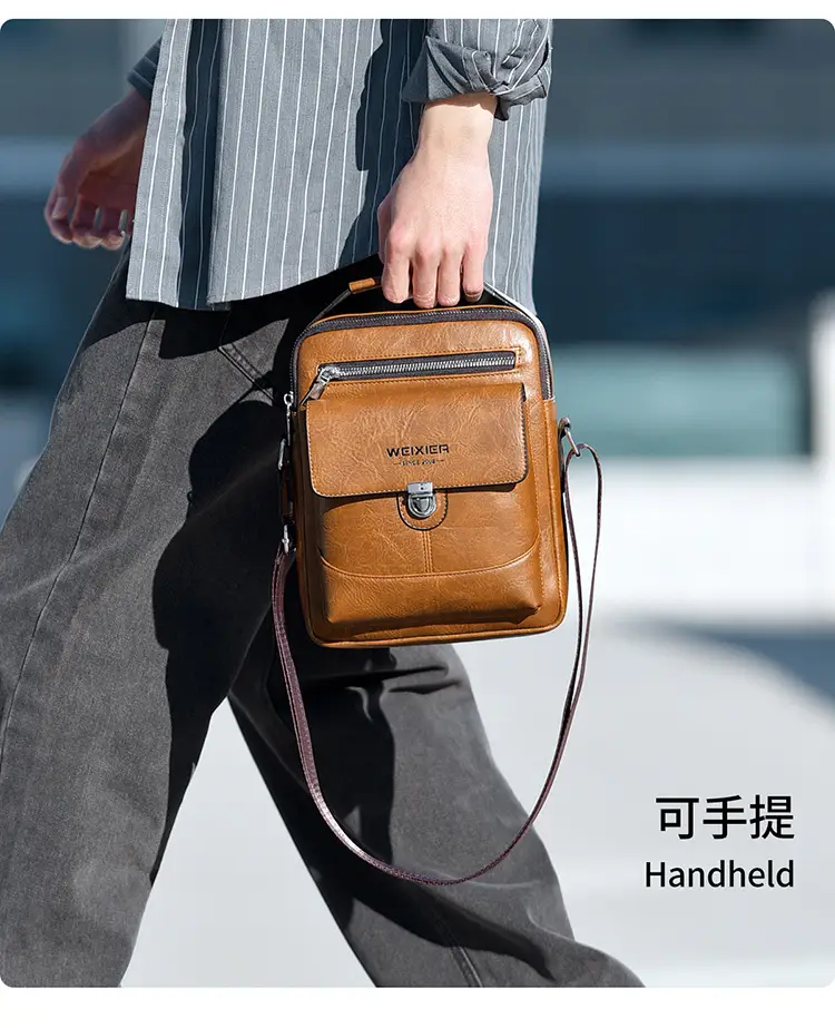 Men's Waterproof Leather Crossbody Bag Large Capacity — feature 7