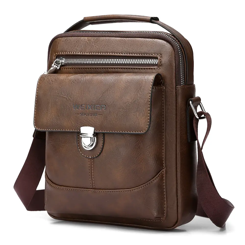 Men's Waterproof Leather Crossbody Bag Large Capacity - Image 2