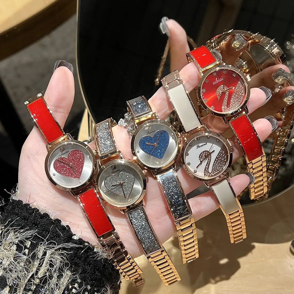 Gold Heart Watch for Women with Crystal Band - Image 6