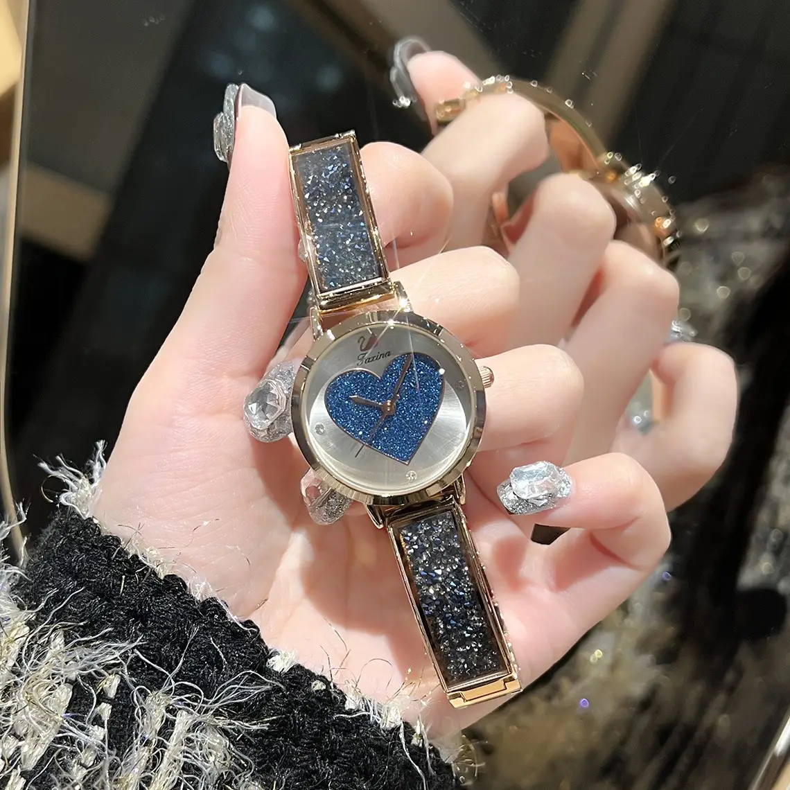 Gold Heart Watch for Women with Crystal Band - Image 3