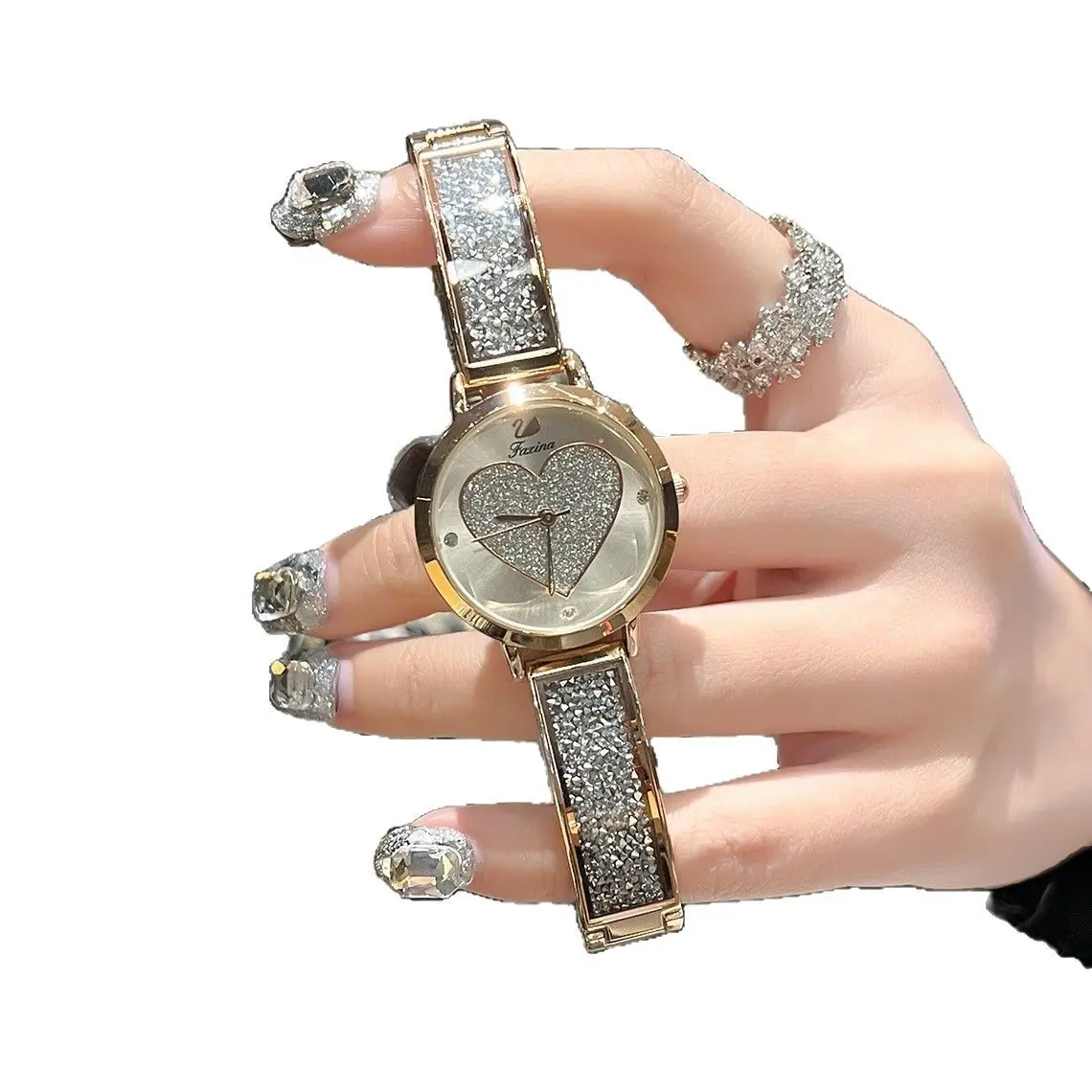 Gold Heart Watch for Women with Crystal Band - Image 7