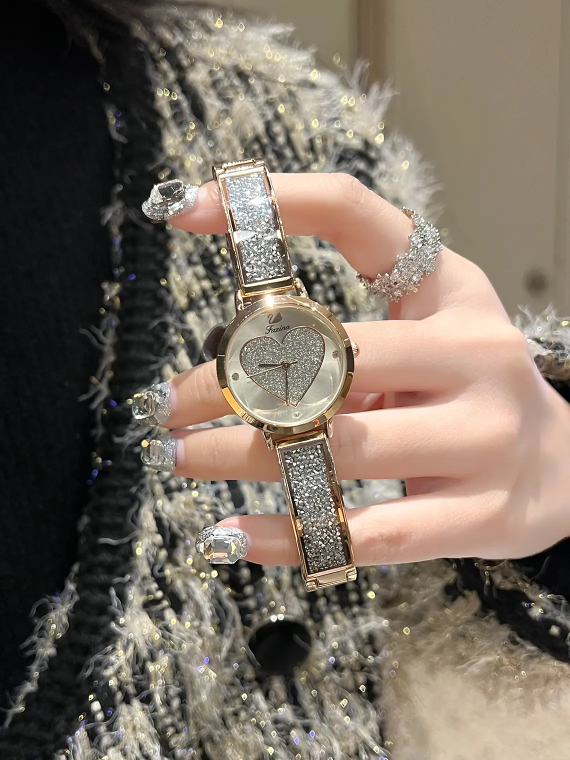Gold Heart Watch for Women with Crystal Band — feature 10