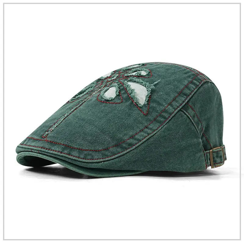 Vintage Denim Progressive Hat with Flower Patch for Kids - Image 2