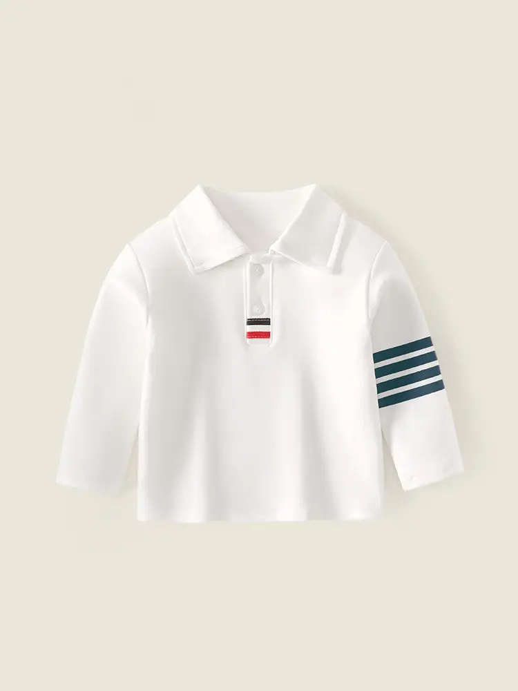 New Boys' White Polo Shirt Cotton Long Sleeve Top - Image 5