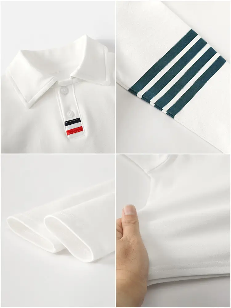 New Boys' White Polo Shirt Cotton Long Sleeve Top - Image 7