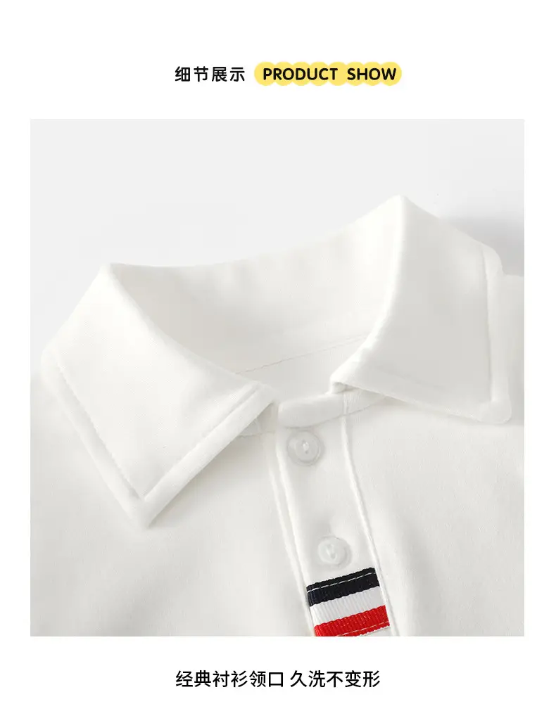 New Boys' White Polo Shirt Cotton Long Sleeve Top — feature 6
