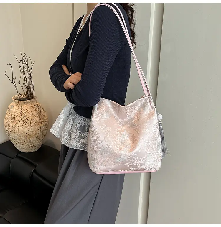 Golden Embroidered Shoulder Bag with Tassel for Women — feature 15