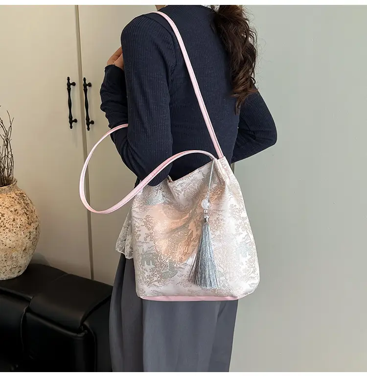 Golden Embroidered Shoulder Bag with Tassel for Women — feature 16