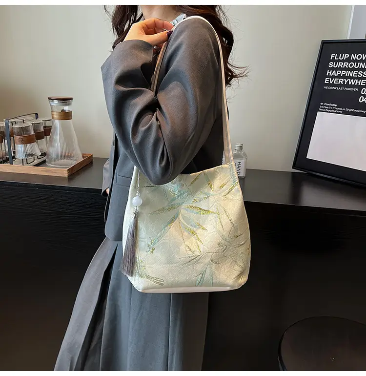 Golden Embroidered Shoulder Bag with Tassel for Women — feature 20