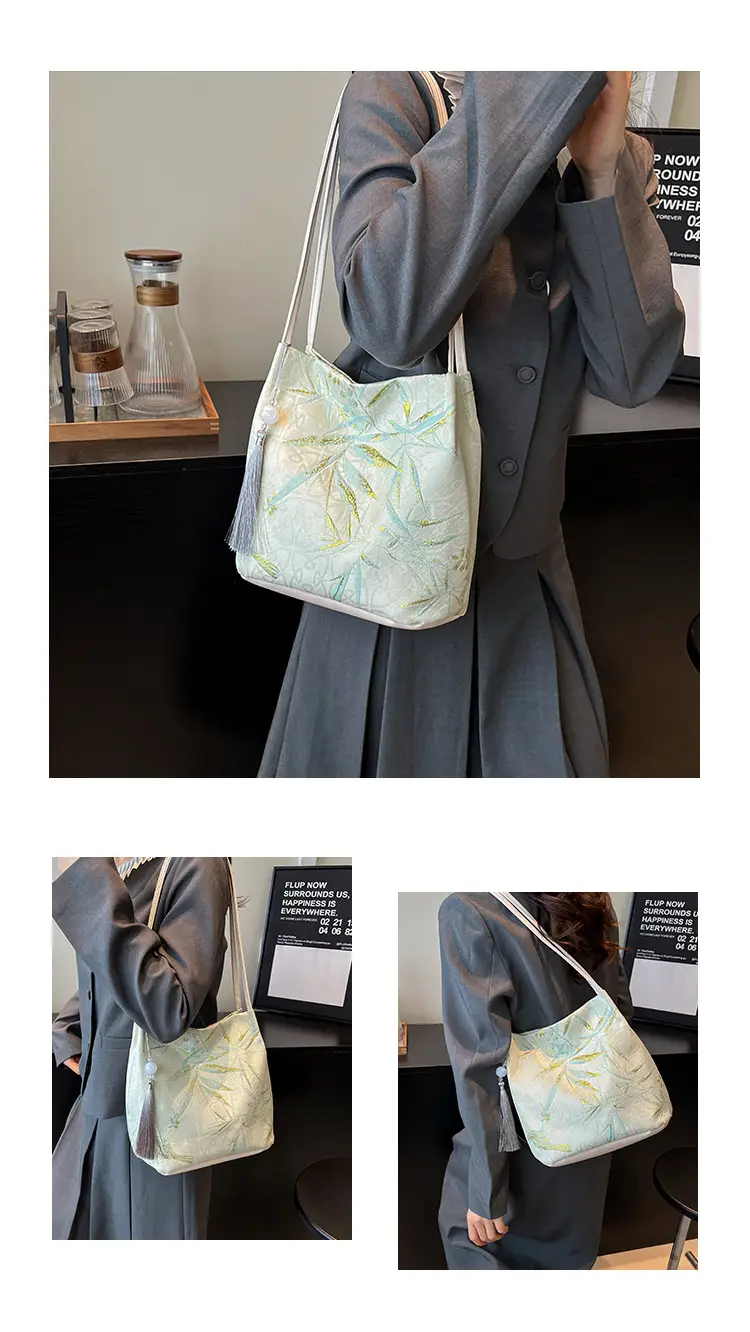 Golden Embroidered Shoulder Bag with Tassel for Women — feature 21