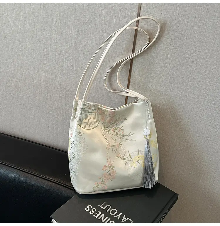 Golden Embroidered Shoulder Bag with Tassel for Women — feature 26