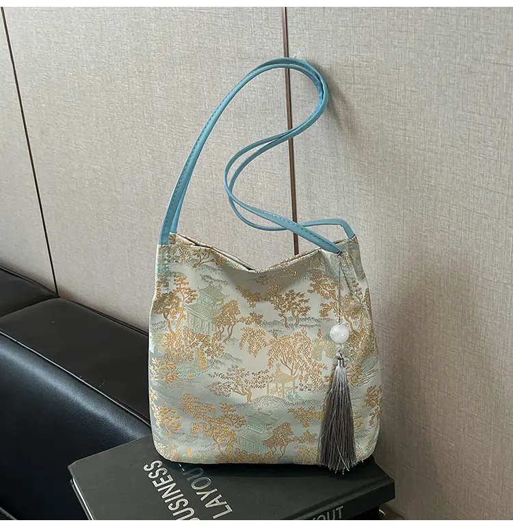 Golden Embroidered Shoulder Bag with Tassel for Women — feature 28