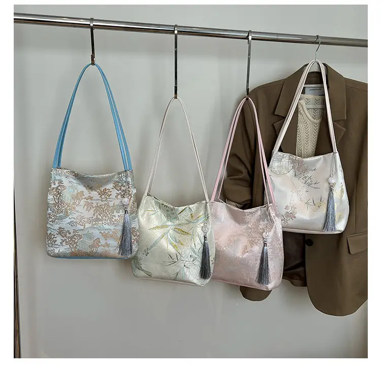 Golden Embroidered Shoulder Bag with Tassel for Women — feature 29