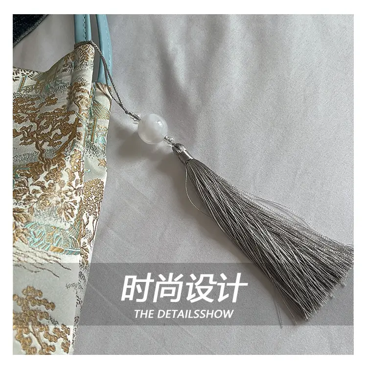 Golden Embroidered Shoulder Bag with Tassel for Women — feature 6