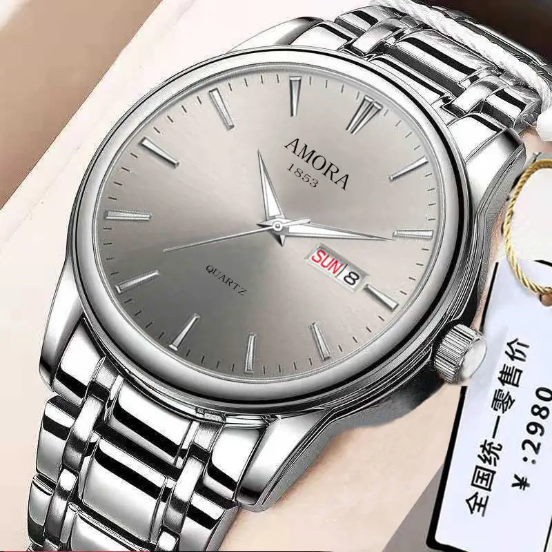 Men's Stainless Steel Quartz Watch with Dual Calendar - Image 5