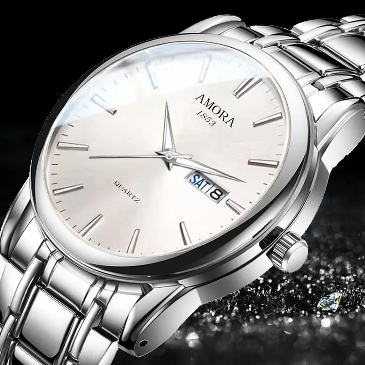 Men's Stainless Steel Quartz Watch with Dual Calendar