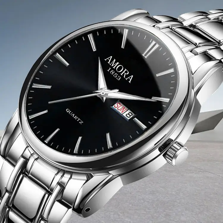 Men's Stainless Steel Quartz Watch with Dual Calendar - Image 4
