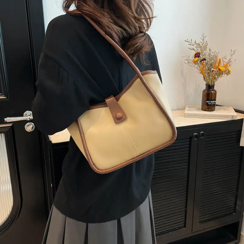 Women's 2025 Contrast Tote Bags Large Capacity Leather Goods - Image 7