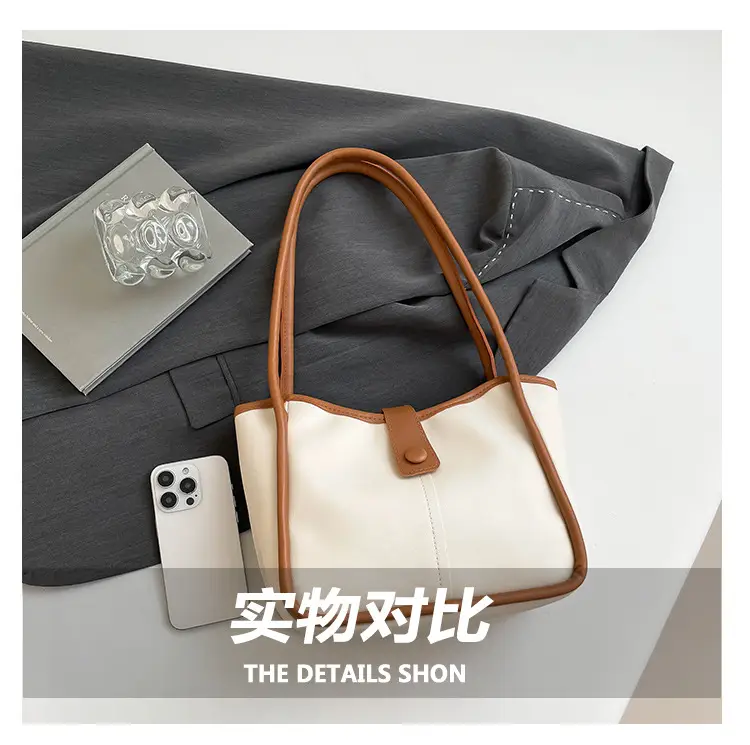 Women's 2025 Contrast Tote Bags Large Capacity Leather Goods — feature 6