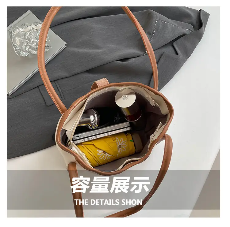 Women's 2025 Contrast Tote Bags Large Capacity Leather Goods — feature 7