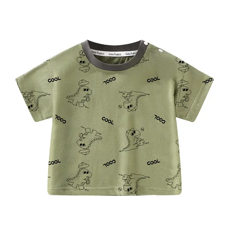 Baby Printed Green Short Sleeve T-Shirt for Boys Girls - Image 7