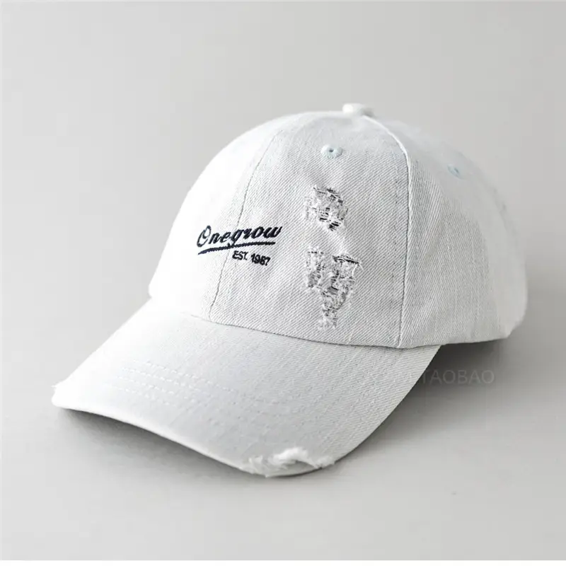 Men Denim Baseball Cap with Embroidered Holes - Image 5