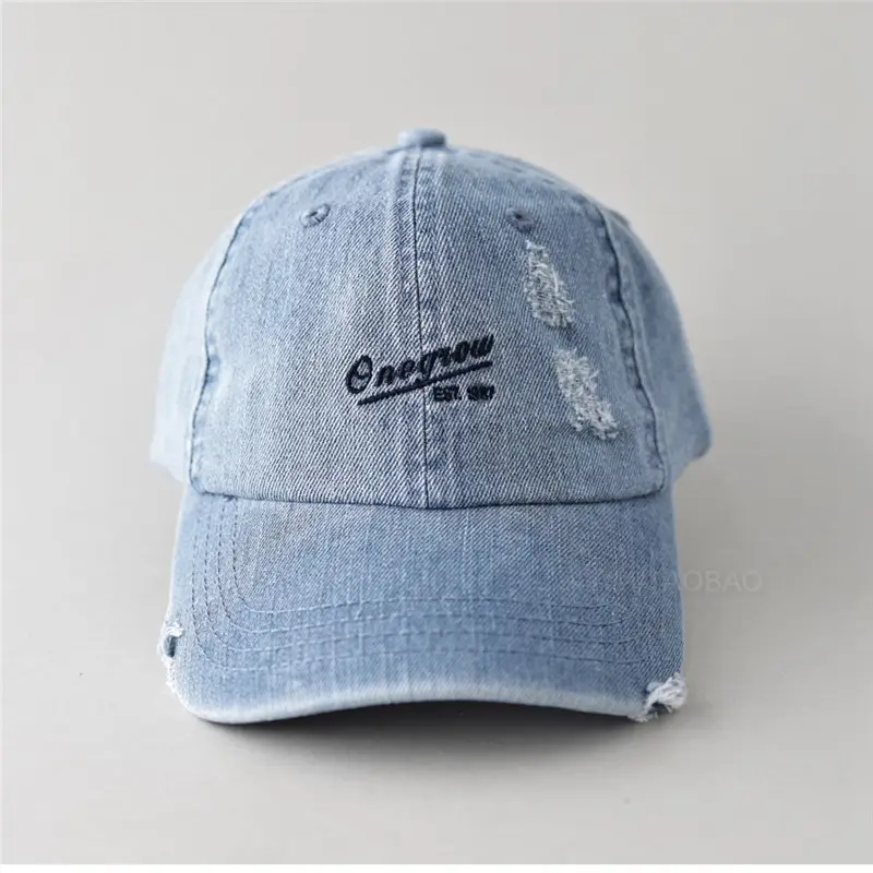Men Denim Baseball Cap with Embroidered Holes - Image 7