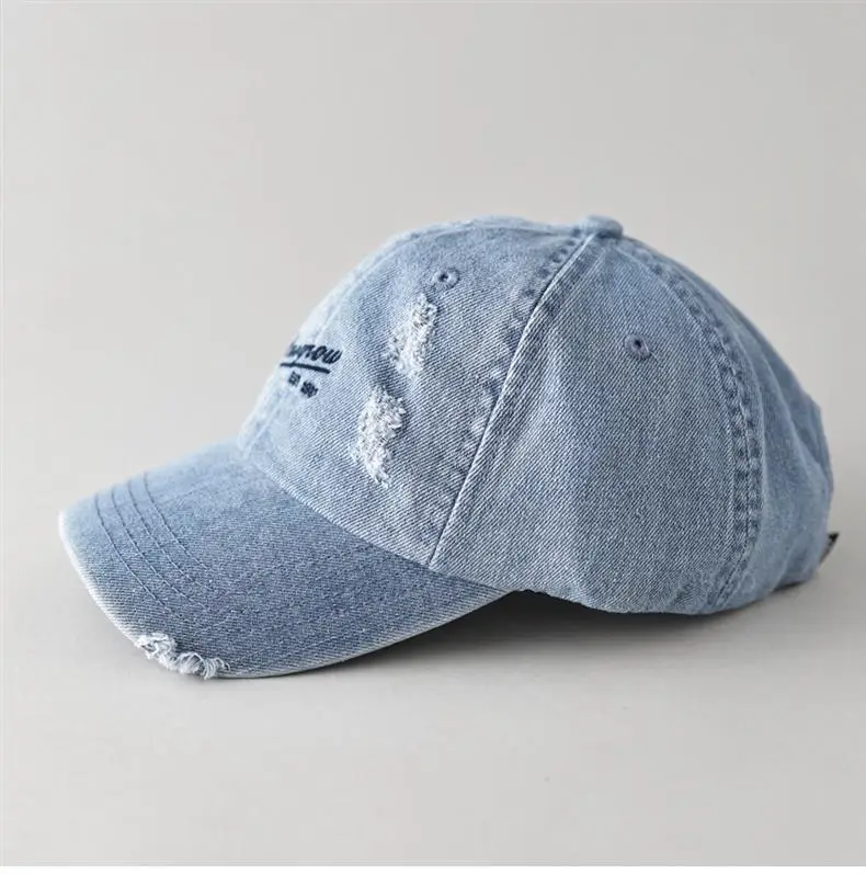 Men Denim Baseball Cap with Embroidered Holes — feature 5