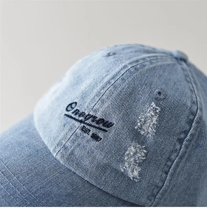 Men Denim Baseball Cap with Embroidered Holes — feature 6