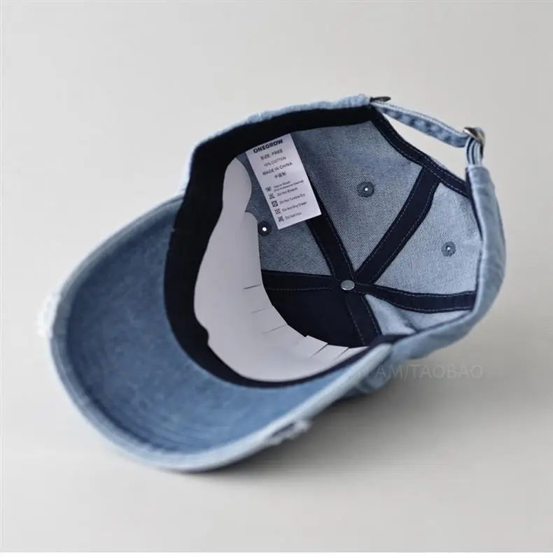 Men Denim Baseball Cap with Embroidered Holes — feature 7