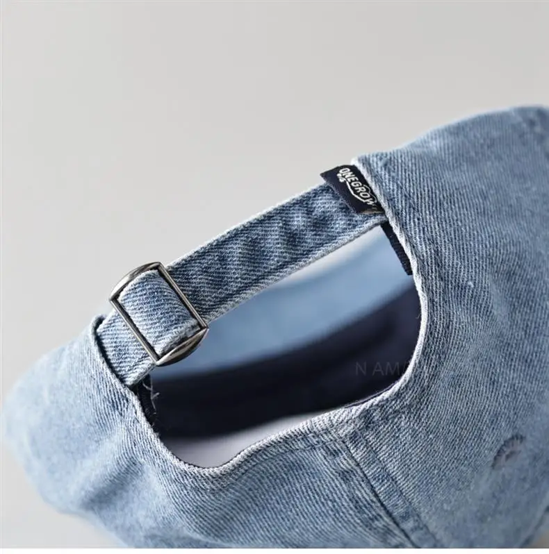 Men Denim Baseball Cap with Embroidered Holes — feature 8