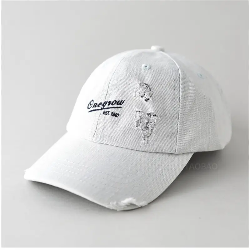 Men Denim Baseball Cap with Embroidered Holes - Image 2
