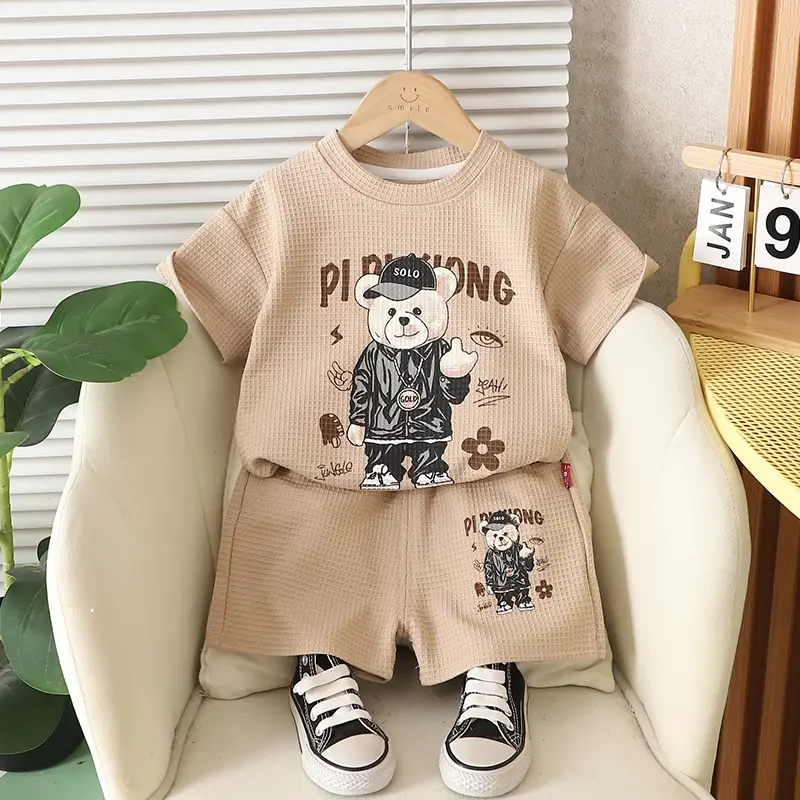 Boys Bear Print 2Pc Summer Suit Cream 2025 - Image 3
