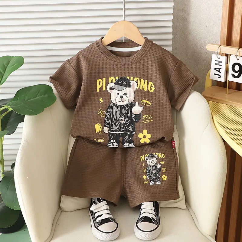 Boys Bear Print 2Pc Summer Suit Cream 2025 - Image 2