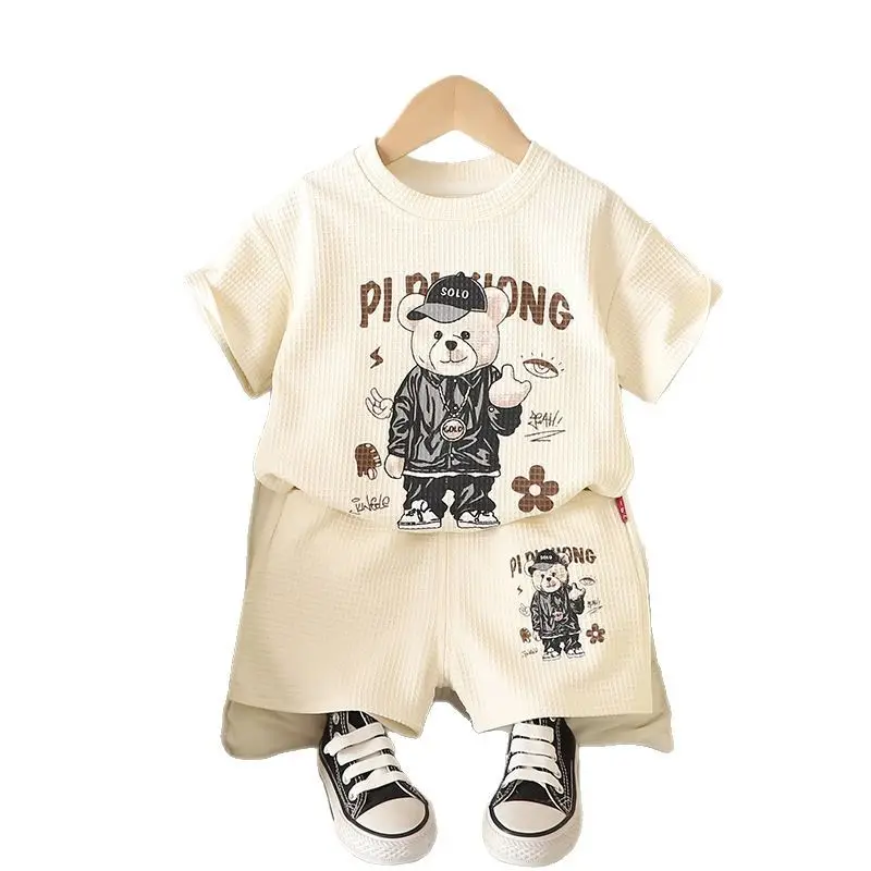 Boys Bear Print 2Pc Summer Suit Cream 2025 - Image 6