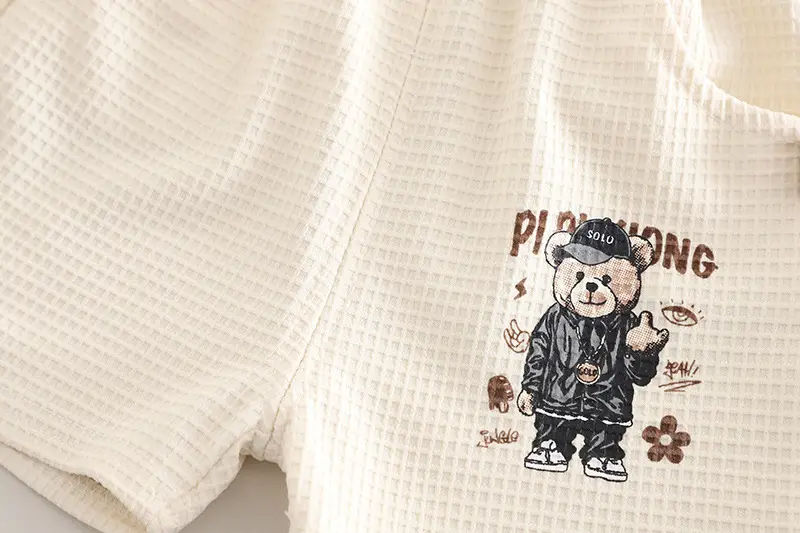 Boys Bear Print 2Pc Summer Suit Cream 2025 — feature 12
