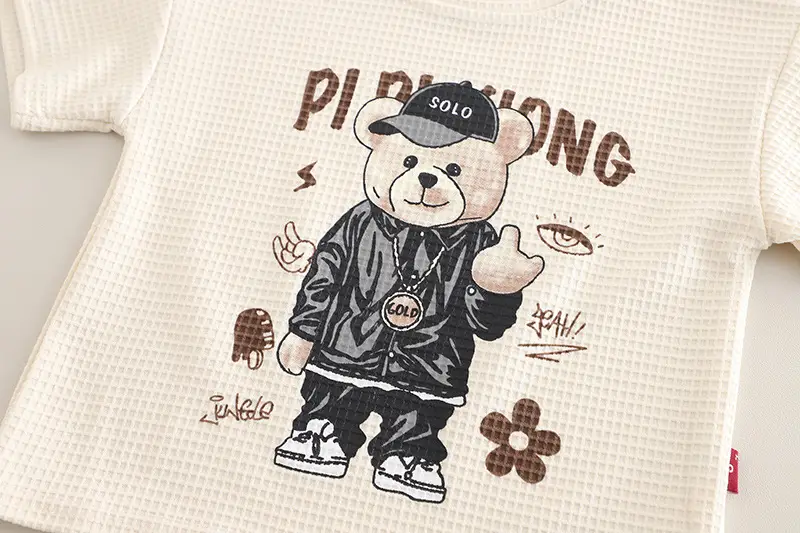 Boys Bear Print 2Pc Summer Suit Cream 2025 — feature 8