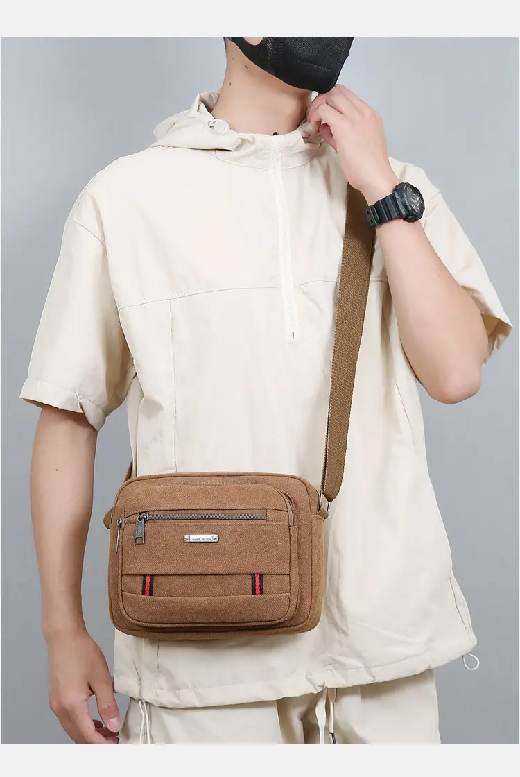 Men's Multi-Layer Shoulder Bag Canvas Business Travel Bag — feature 28