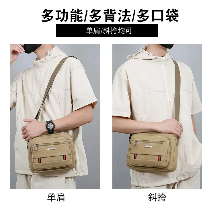 Men's Multi-Layer Shoulder Bag Canvas Business Travel Bag — feature 4