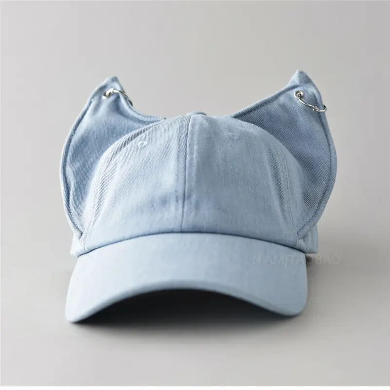 Light Blue Fox Ears Denim Cap for Men Women