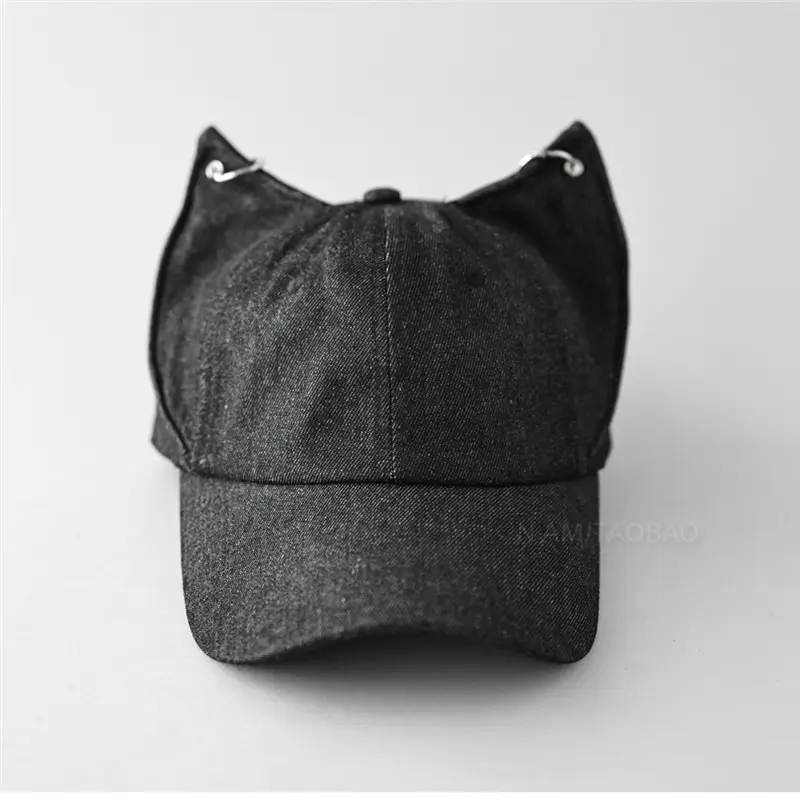 Light Blue Fox Ears Denim Cap for Men Women