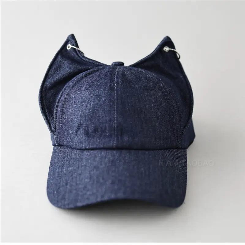 Light Blue Fox Ears Denim Cap for Men Women
