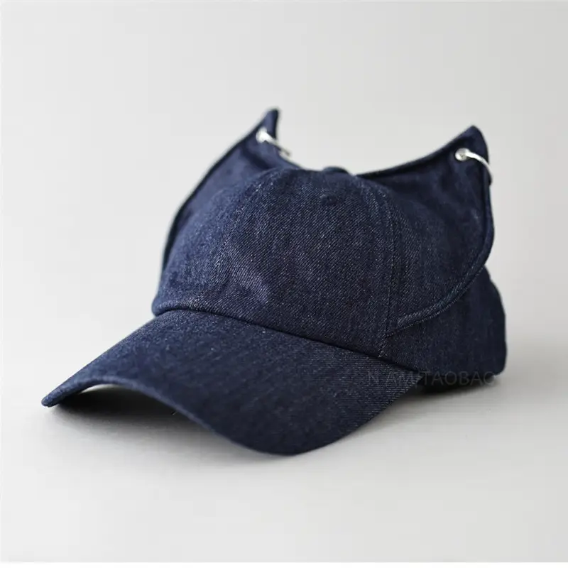 Light Blue Fox Ears Denim Cap for Men Women