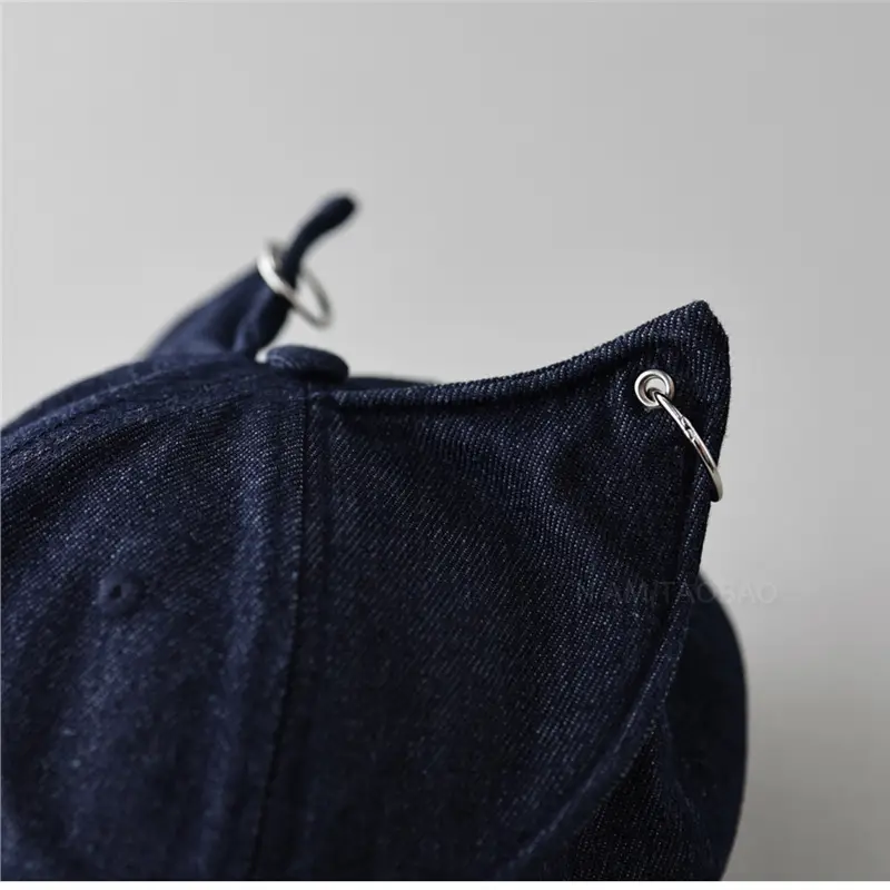 Light Blue Fox Ears Denim Cap for Men Women