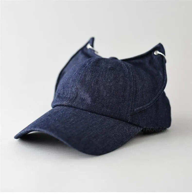 Light Blue Fox Ears Denim Cap for Men Women — feature 1
