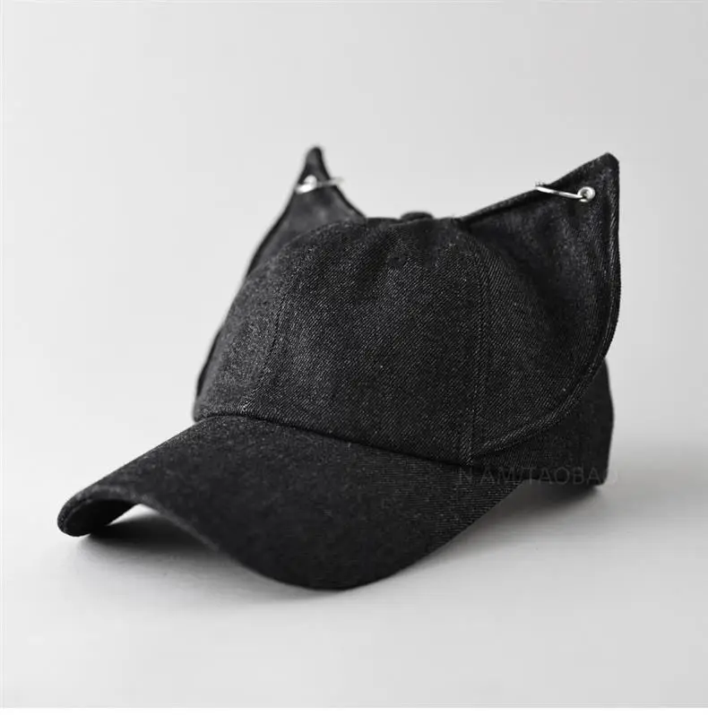 Light Blue Fox Ears Denim Cap for Men Women — feature 4