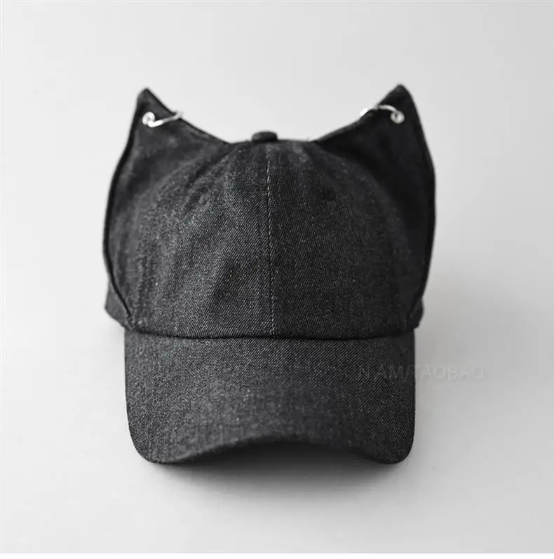 Light Blue Fox Ears Denim Cap for Men Women — feature 5