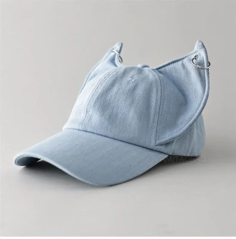 Light Blue Fox Ears Denim Cap for Men Women — feature 7