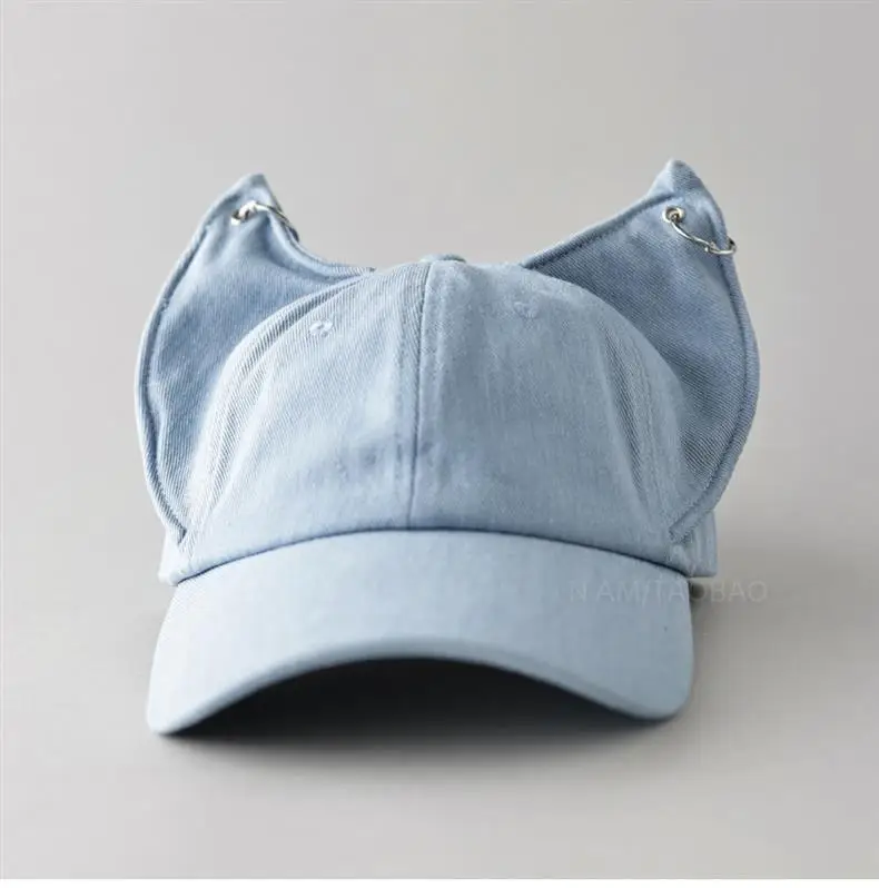 Light Blue Fox Ears Denim Cap for Men Women — feature 8